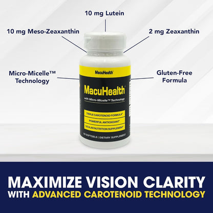 MacuHealth Triple Carotenoid Formula - Eye Vitamins for Adults - 90 Softgels, 3 Month Supply - Advanced Eye Support & Health Eye Formula